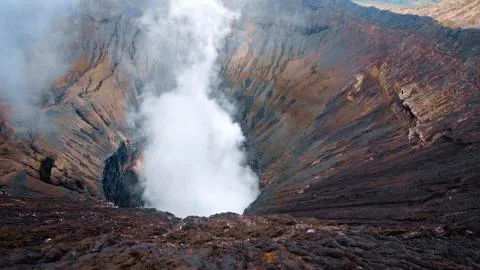 Photo of smoke volcano crater on Java island 스톡 사진