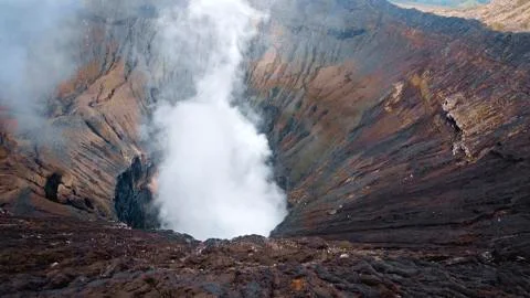 Photo of smoke volcano crater on Java island Stock Photos