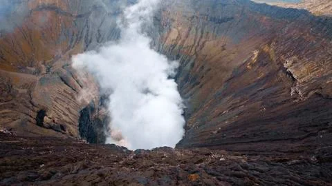 Photo of smoke volcano crater on Java island Stock Photos