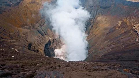 Photo of smoke volcano crater on Java island 스톡 사진