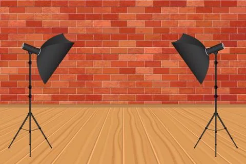 Photo studio with bricks wall and wooden floor vector illustration Stock Illustration