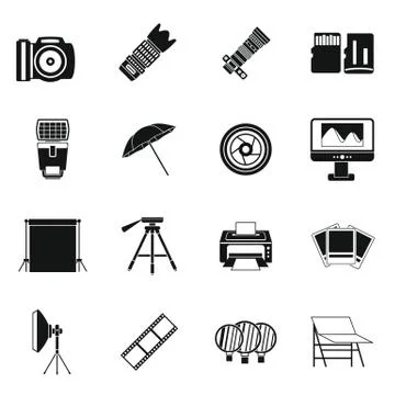 Photo studio icons set, simple style Stock Illustration