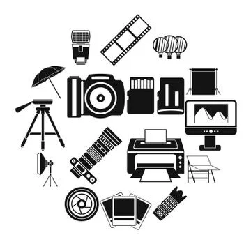 Photo studio icons set, simple style Stock Illustration