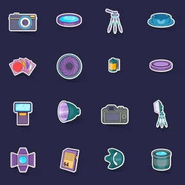 Photo studio icons set vector sticker Stock Illustration