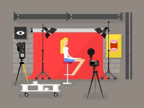 Photo studio interior with model Stock Illustration