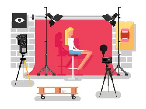 Photo studio interior with model Stock Illustration