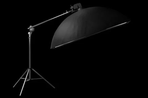 Photo studio lighting stands with flash and softbox isolated on the black. Stock Illustration
