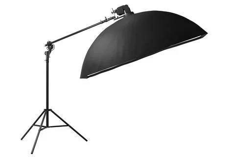 Photo studio lighting stands with flash and softbox isolated on the white. Stock Illustration