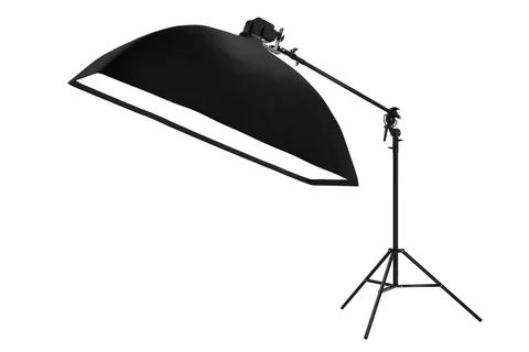 Photo studio lighting stands with flash and softbox isolated on the white. Stock Illustration