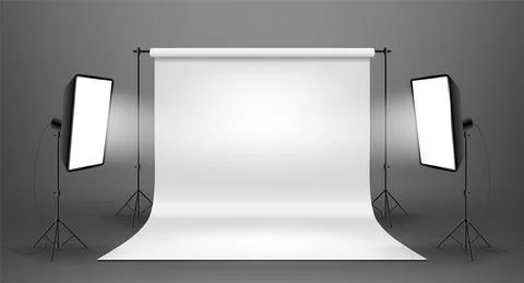 Photo studio with white screen on a gray background Stock Illustration