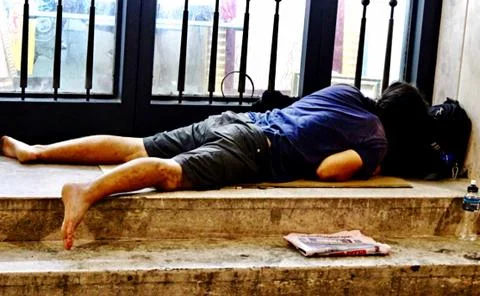 The Photo Of The Traveler Sleeping Outside Stock Photos