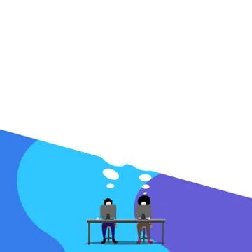 Photo of two men talking have wide conversation bubble. Workers work facing Stock Illustration