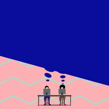 Photo of two men talking have wide conversation bubble. Workers work facing Stock Illustration