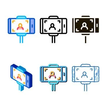 Photo using selfie stick icon minimal vector outline Stock Illustration