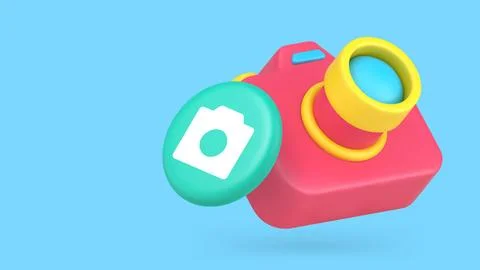 Photo video camera multimedia content 3d icon banner copy space vector illust Stock Illustration