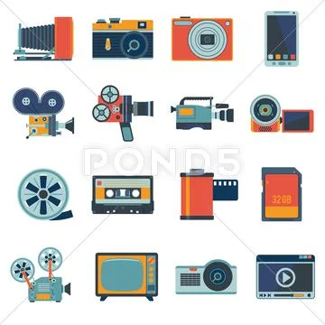 Photo Video Icons Set Stock Illustration