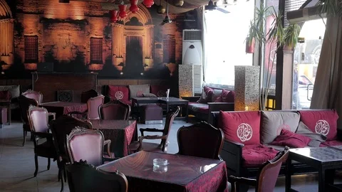 Photo Wallpapers in a Cafe Stock Footage 86768352