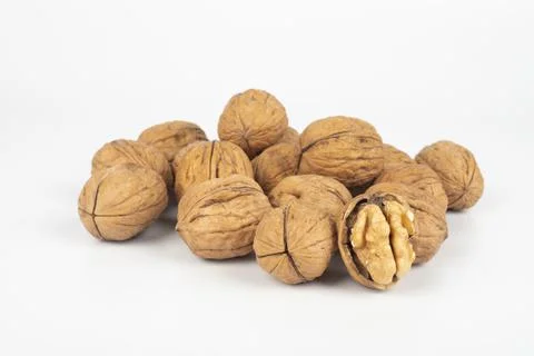This is a photo of walnuts with a white background. Stock Photos