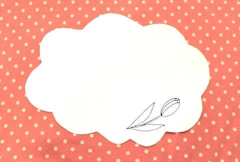 Photo of white paper in the shape of cloud on pink polka dot fabric. Backgrou Stock Illustration