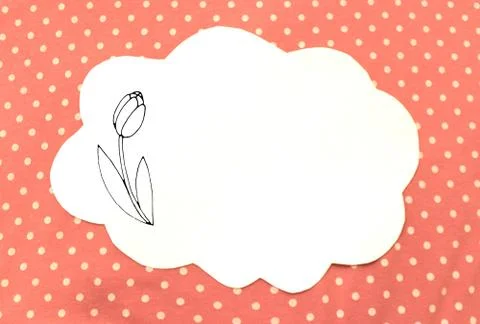 Photo of white paper in the shape of cloud on pink polka dot fabric. Backgrou Stock Illustration