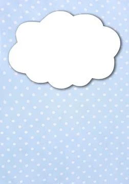 Photo of white paper in the shape of cloud on blue polka dot fabric. Backgrou Illustrazione stock
