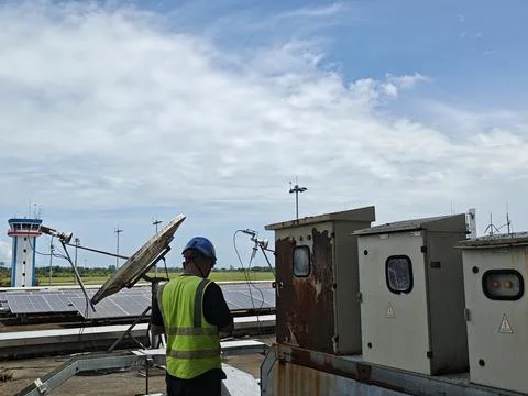 Photo of a worker checking a panel in Padang, March 25, 2026 Stock Photos