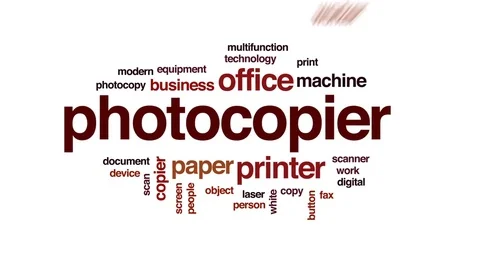 Photocopier animated word cloud, text design animation. Stock Footage