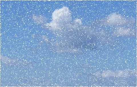 Photocopy effect halftone sky vector. Vintage grunge clouds with dotted tex.. Stock Illustration