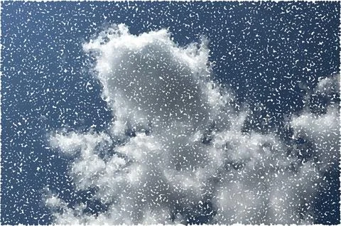 Photocopy halftone sky with clouds. Retro dotted blue sky texture. Vector p.. イラスト素材