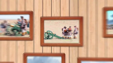 Photoframes on wooden wall Stock After Effects