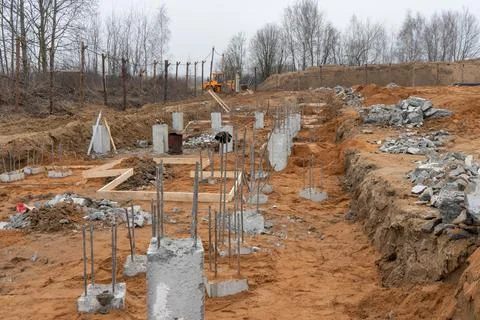 Photograph of foundation elements at a construction site Stock-Fotos