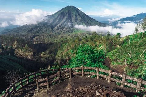 Photograph of high volcano with clouds on Java island Stock-Fotos