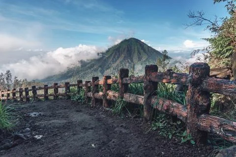 Photograph of high volcano with clouds on Java island Stock Photos