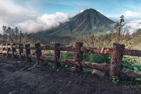Photograph of high volcano with clouds on Java island 스톡 사진