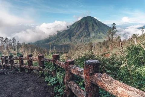 Photograph of high volcano with clouds on Java island Stock-Fotos