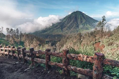 Photograph of high volcano with clouds on Java island Foto stock