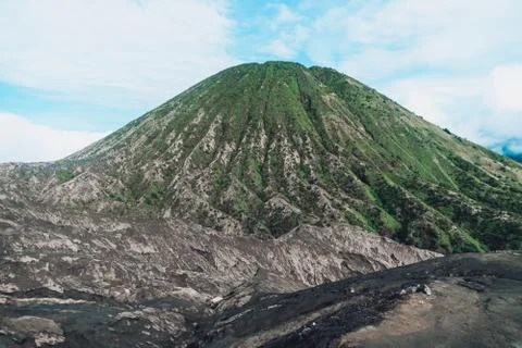 Photograph of high volcano with clouds on Java island 스톡 사진