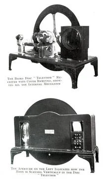  Photograph of John Logie Baird s disc model televisor. Top: front of the ... Stock Photos