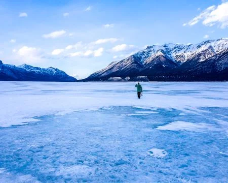 Photographer on Abraham Lake Ice Stock Photos