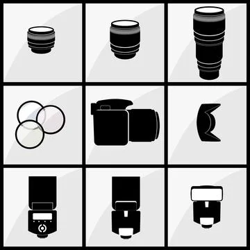 Photographer accessory set Stock Illustration