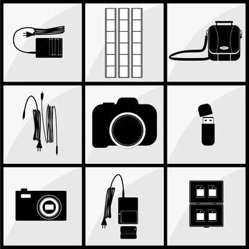 Photographer accessory set Stock Illustration