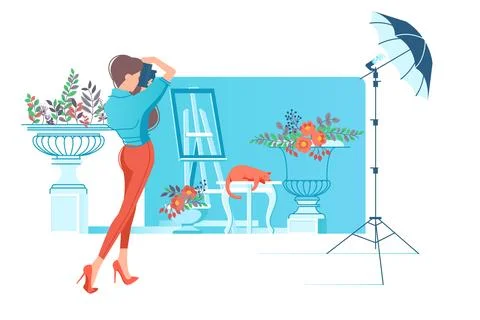 Photographer Capturing Cat Stock Illustration
