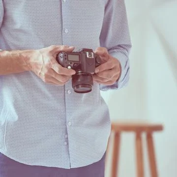 Photographer checking camera Foto stock