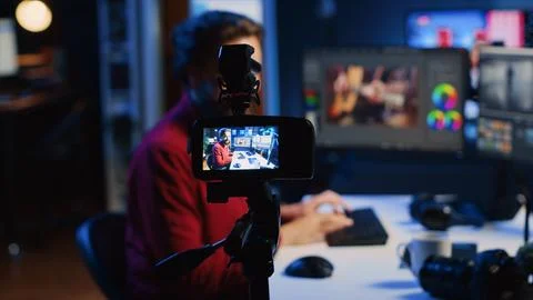 Photographer content creator using camera to record basic photography editing 写真素材