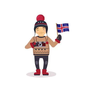 Photographer With The Flag Of Iceland Stock Illustration