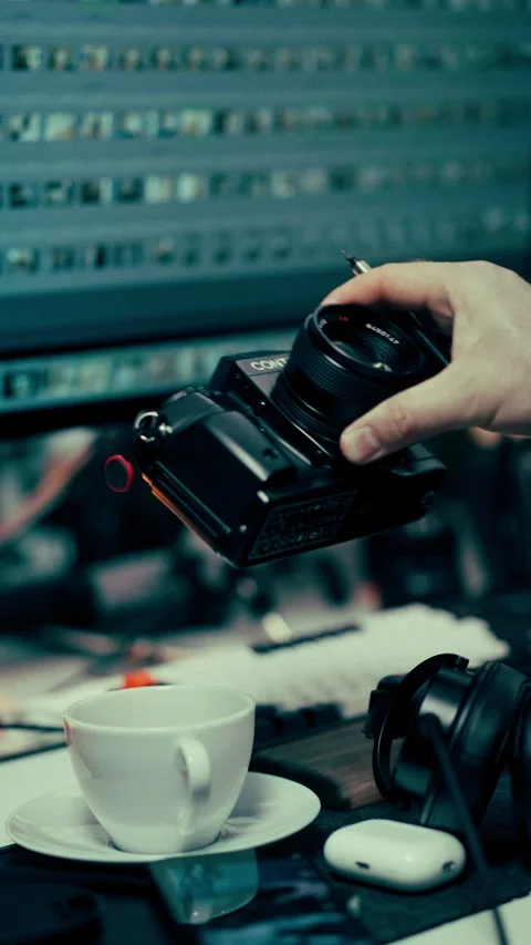 Photographer hands holding camera notebook Stock Footage 336099659