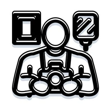 Photographer holding camera with studio lighting equipment Stock Illustration