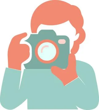 Photographer holding digital camera flat pastel icon Stock Illustration