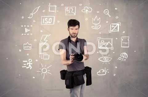Photographer learning to use camera Stock Photos