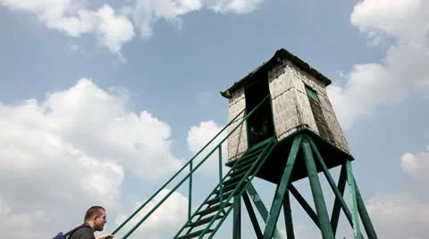 Photographer in lookout tower Stock Footage 24653674